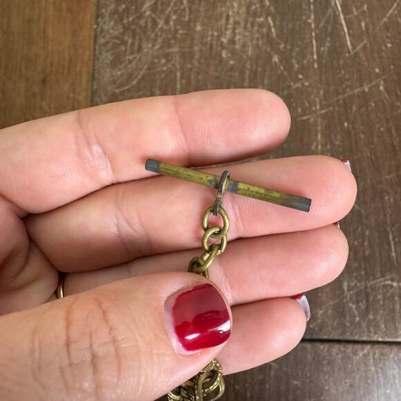 Antique Solid Metal Brass Pocket Watch Chain Vintage Men's Jewelry Tarnished‎ - Picture 3 of 4